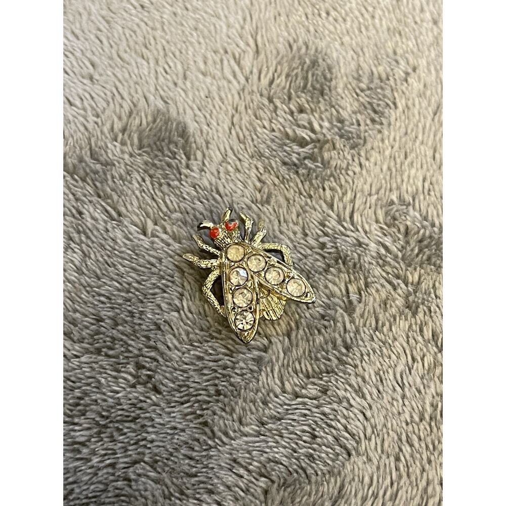 Vintage Nemo Fly Pin with Rhinestone Wings Gold Tone